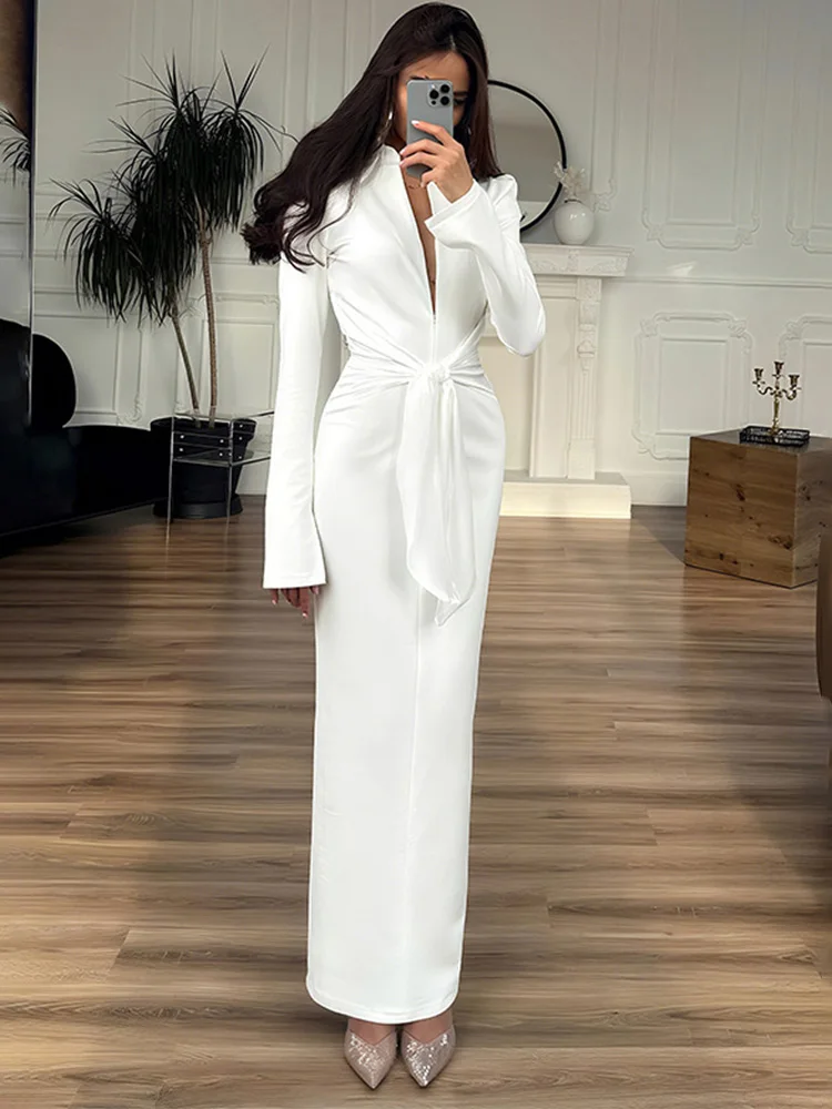 Trendix Lace Up Elegant Evening Dress Female 2025 Autumn Sexy Deep V Neck Long Sleeve Maxi Dresses Party Slim Commute Long Dress
Trendix Lace Up Elegant Evening Dress Female 2025 Autumn Sexy Deep V Neck Long Sleeve Maxi Dresses Party Slim Commute Long Dress