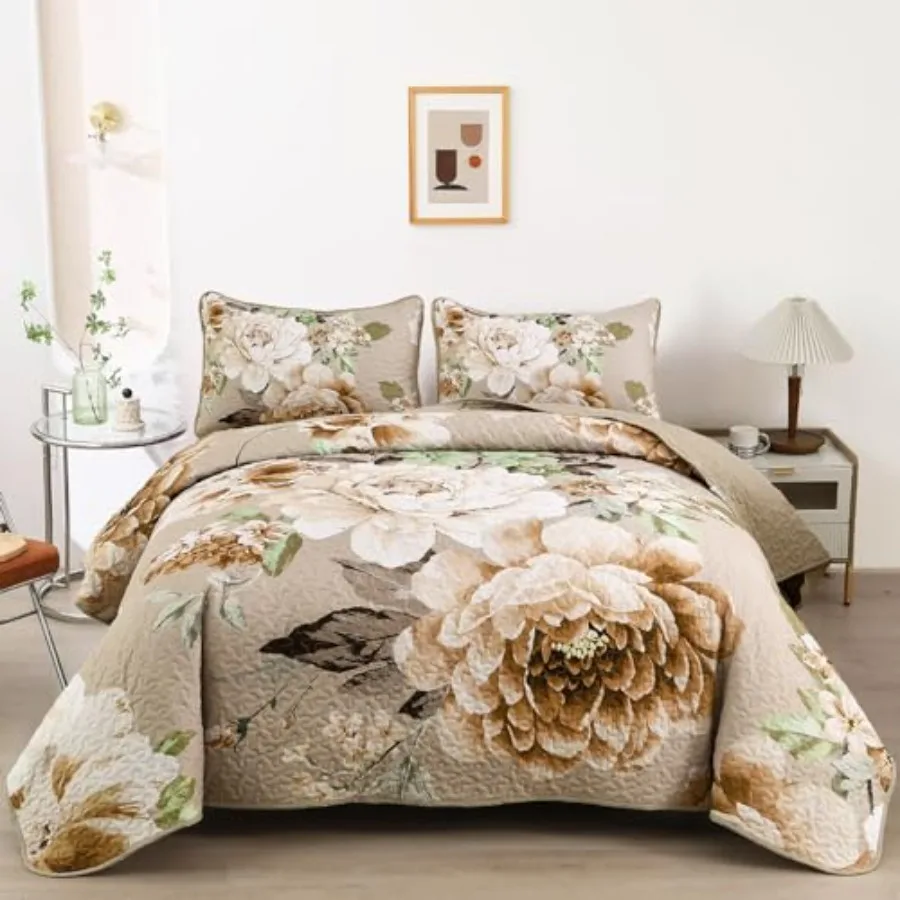 Floral Quilt Set QueenKhaki Lightweight Botanical Printed Bedspreads 3 Pieces Taupe Reversible Bedding Set for All Season Soft
Floral Quilt Set QueenKhaki Lightweight Botanical Printed Bedspreads 3 Pieces Taupe Reversible Bedding Set for All Season Soft