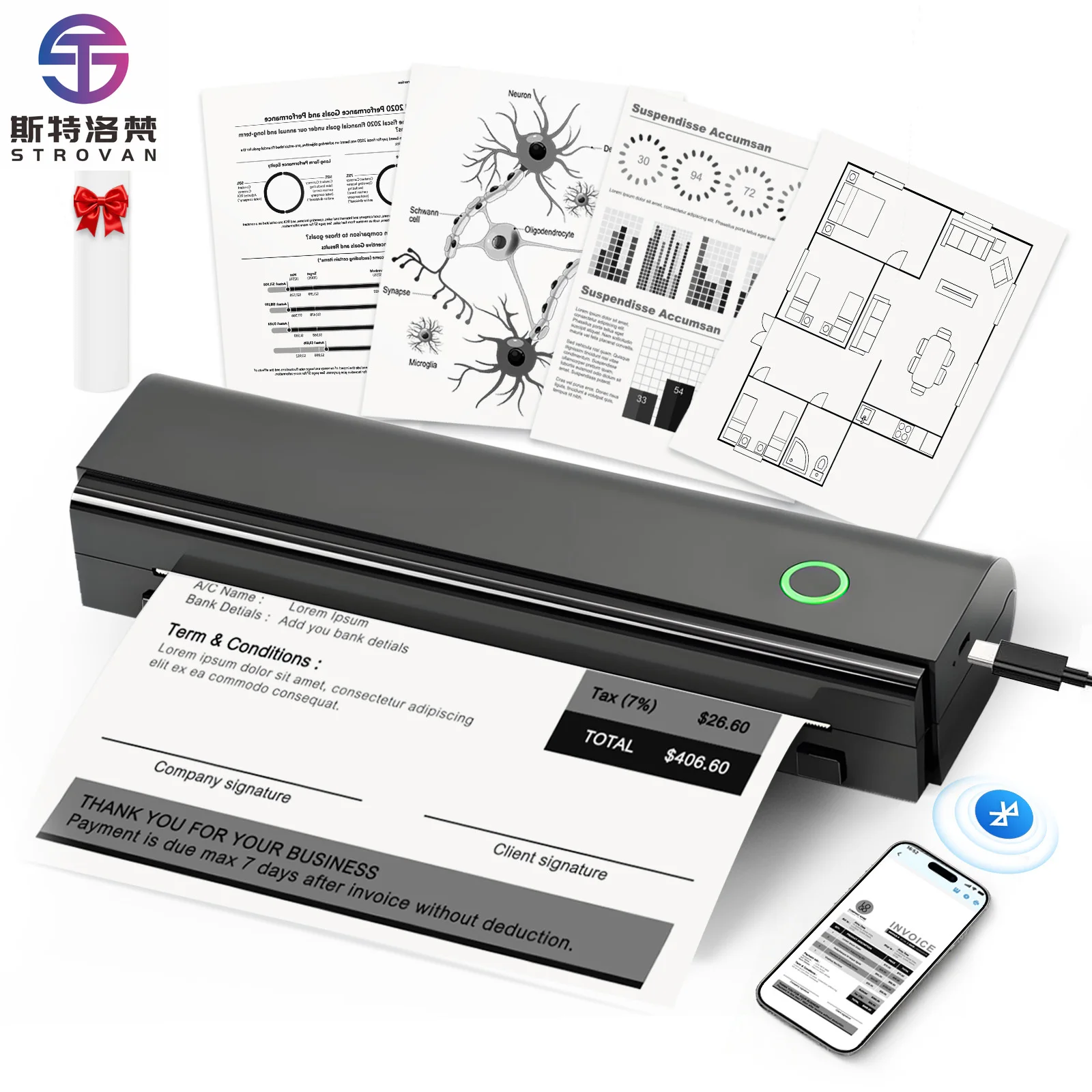 Portable A4 for Printer Ink-Free Wireless Printing Supports 8.5x11" US Letter & A4 Roll 2600mAh Battery 203dpi
Portable A4 for Printer Ink-Free Wireless Printing Supports 8.5x11" US Letter & A4 Roll 2600mAh Battery 203dpi