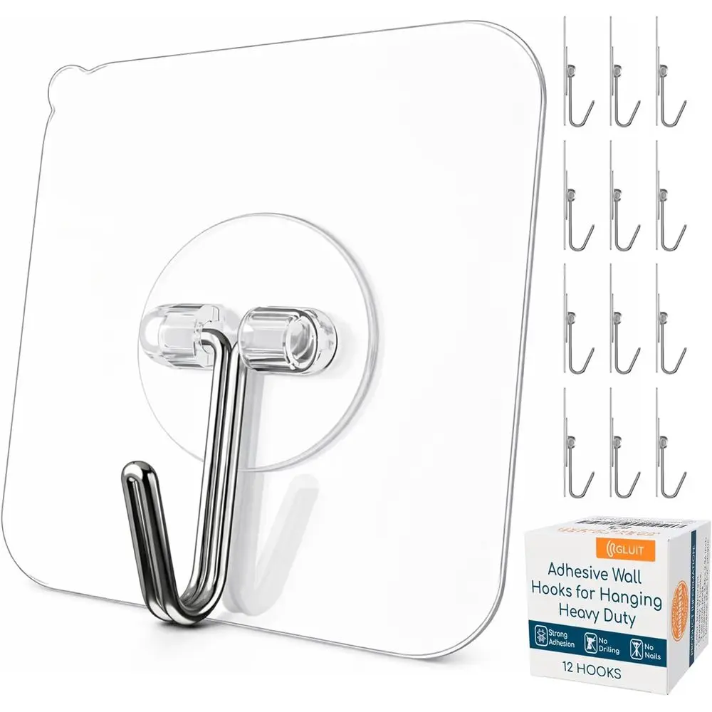 Heavy-Duty Clear Adhesive Hooks, Waterproof, 22 lbs Capacity, 12-Pack for Home, Bathroom, Kitchen, Office, Outdoor Use
Heavy-Duty Clear Adhesive Hooks, Waterproof, 22 lbs Capacity, 12-Pack for Home, Bathroom, Kitchen, Office, Outdoor Use