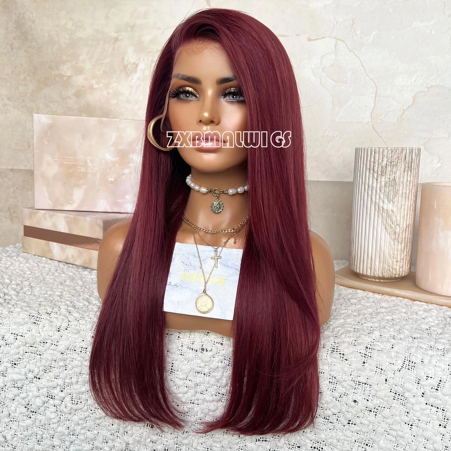 Red Burgundy Silky Straight 13X4 Synthetic Lace Front Wig 150% Density Preplucked Glueless Soft Baby Hair for Women
Red Burgundy Silky Straight 13X4 Synthetic Lace Front Wig 150% Density Preplucked Glueless Soft Baby Hair for Women
