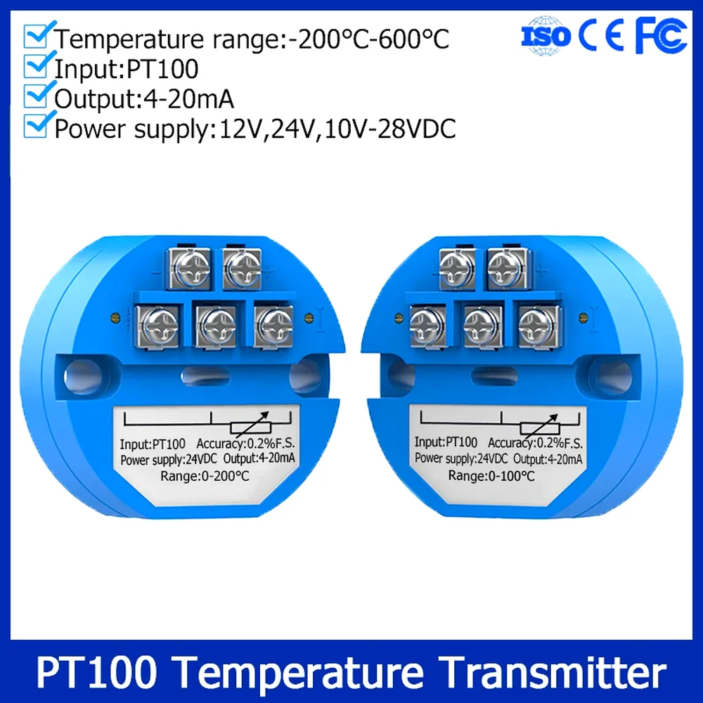 NEW PT100 Temperature Transmitter -200-650℃ Temperature Detection 4-20mA Output 12V/24VDCPT100 Sensor Transducer
NEW PT100 Temperature Transmitter -200-650℃ Temperature Detection 4-20mA Output 12V/24VDCPT100 Sensor Transducer