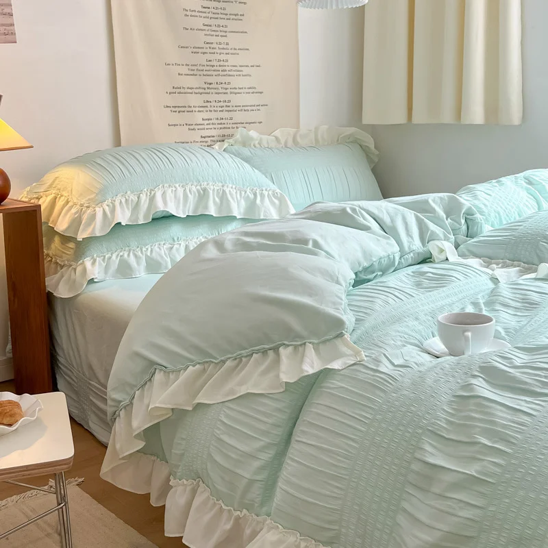 Lace Seersucker Ins Style Korean Washed Cotton 4-piece Bed Sheet Quilt Cover Solid Color Duvet Cover For Girl Spring Decor Home
Lace Seersucker Ins Style Korean Washed Cotton 4-piece Bed Sheet Quilt Cover Solid Color Duvet Cover For Girl Spring Decor Home
