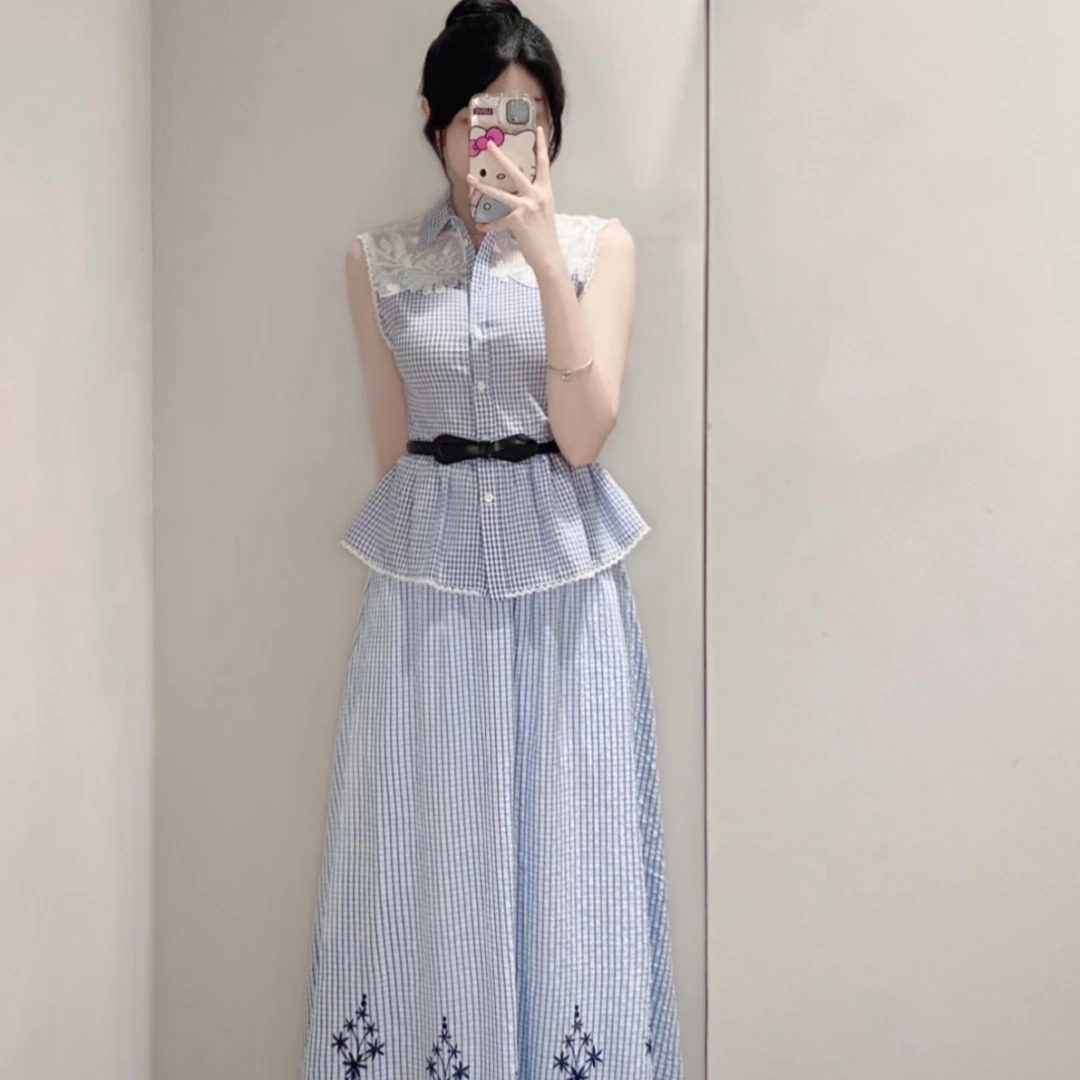 2026 Spring Cotton Lace Splice Plaid Sleeveless Shirt Women's Waist-Cinching Belted Versatile Top Commute Style Pure Cotton
2026 Spring Cotton Lace Splice Plaid Sleeveless Shirt Women's Waist-Cinching Belted Versatile Top Commute Style Pure Cotton