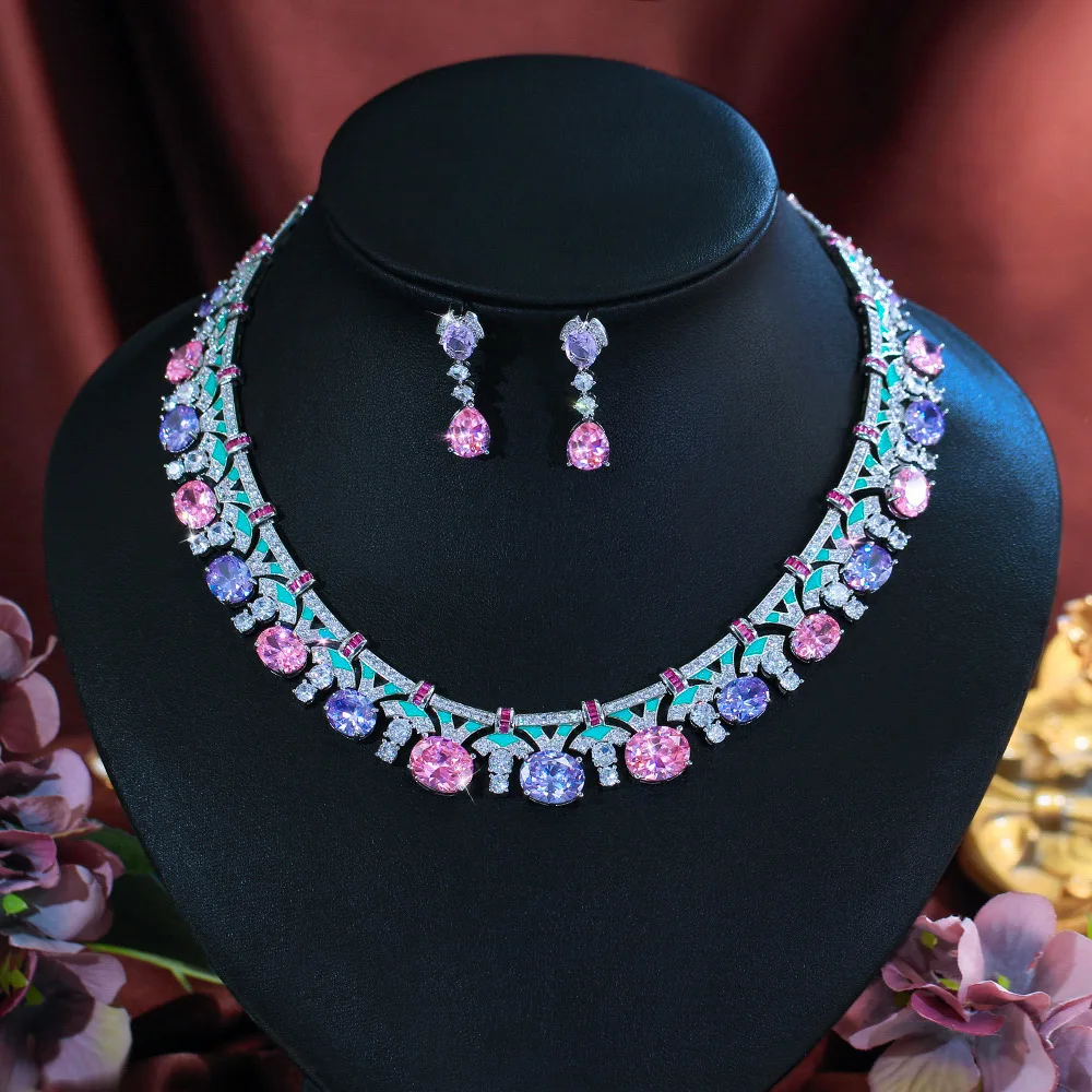 Luxury Colorful Crystal Zircon Necklace Earrings Set Elegant Statement Jewelry for Wedding Banquet Women Accessory Party Gift
Luxury Colorful Crystal Zircon Necklace Earrings Set Elegant Statement Jewelry for Wedding Banquet Women Accessory Party Gift