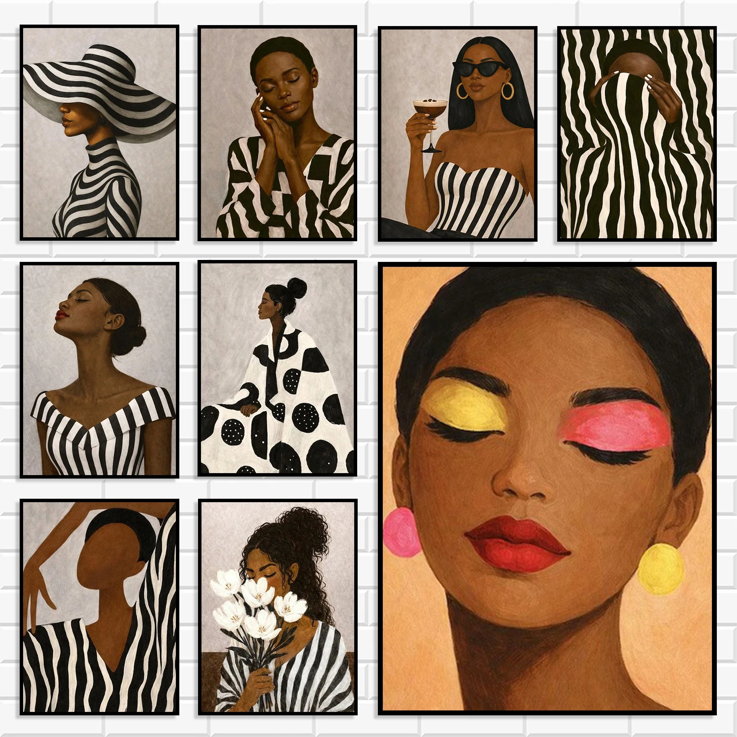 Boho Chic Black Woman Art Print Collection Abstract Striped & Polka Dot Canvas Posters Aesthetic Glamour Home Wall Decor
Boho Chic Black Woman Art Print Collection Abstract Striped & Polka Dot Canvas Posters Aesthetic Glamour Home Wall Decor