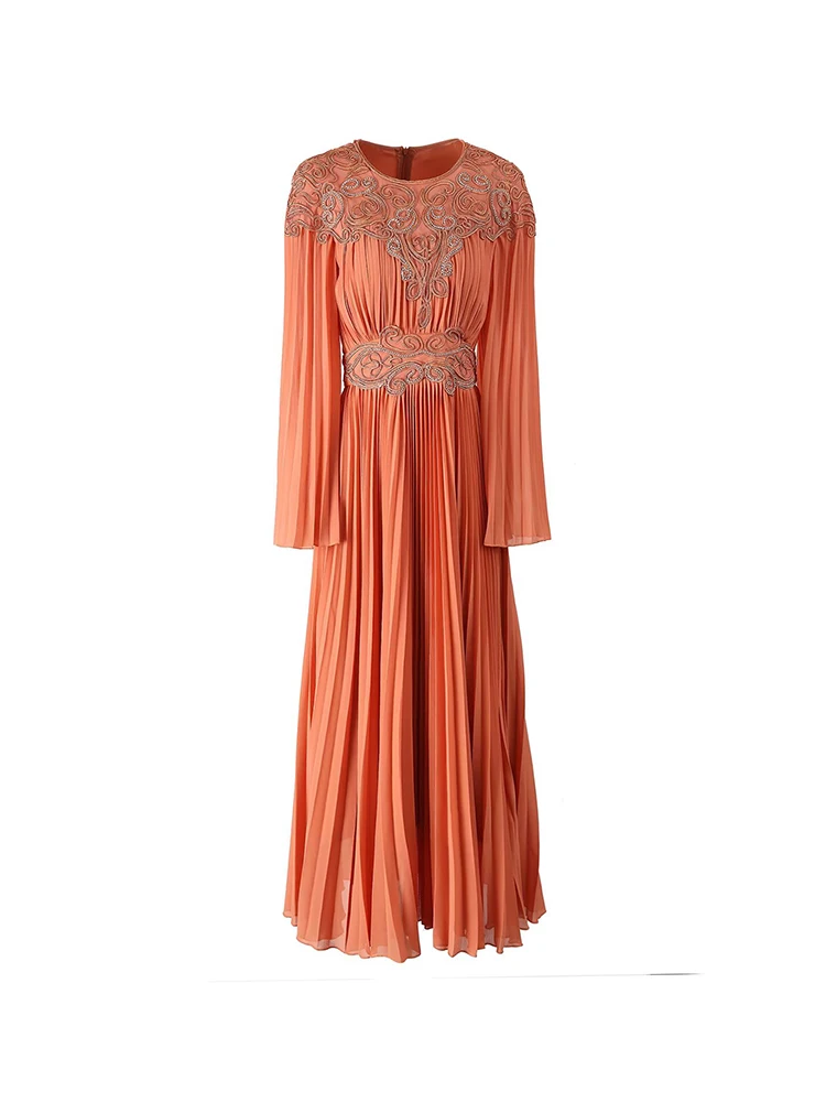 Svoryxiu Autumn Fashion Party Tangerine Elegant Long Dress Women's O-Neck Gorgeous Beading Diamond High Waist Pleated Dress
Svoryxiu Autumn Fashion Party Tangerine Elegant Long Dress Women's O-Neck Gorgeous Beading Diamond High Waist Pleated Dress