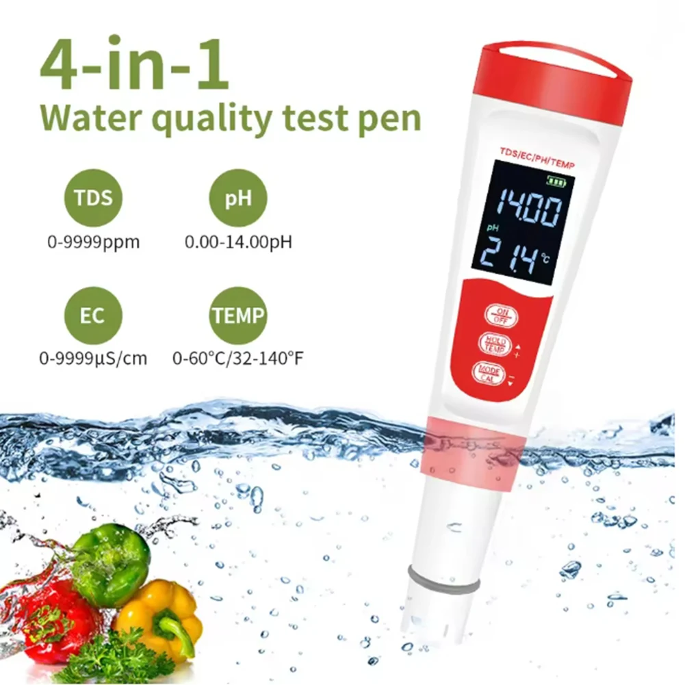 4 In1 PH Temperature TDS/EC PH Meter Digital Waterproof Water Quality PH Tester Water Purity Testing Pen For Pools Aquaculture
4 In1 PH Temperature TDS/EC PH Meter Digital Waterproof Water Quality PH Tester Water Purity Testing Pen For Pools Aquaculture