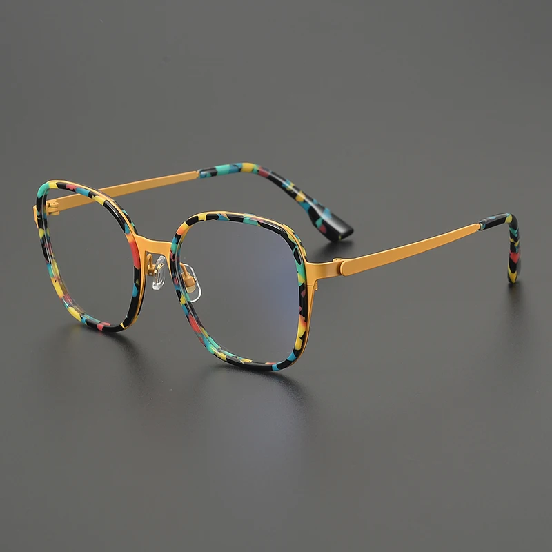 Ultra-light pure titanium square personalized eyeglass frame, small-scale patchwork color large frame, 150 retro optical glasses
Ultra-light pure titanium square personalized eyeglass frame, small-scale patchwork color large frame, 150 retro optical glasses