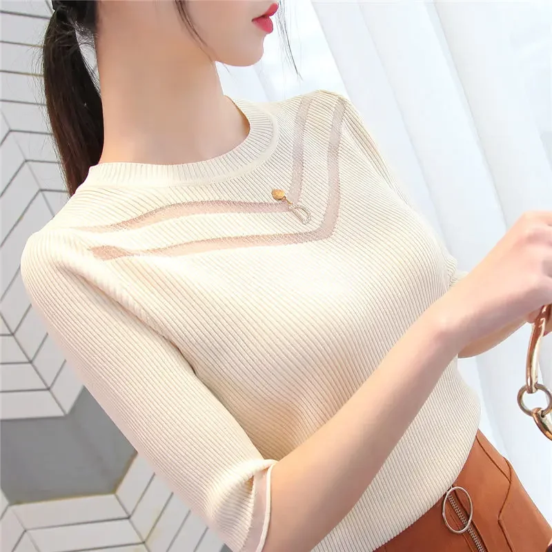 Ice Silk Chiffon Knit Sweater Loose O Neck T-shirt Women's Short-sleeved Shirt Summer New Pullover Top E7545
Ice Silk Chiffon Knit Sweater Loose O Neck T-shirt Women's Short-sleeved Shirt Summer New Pullover Top E7545