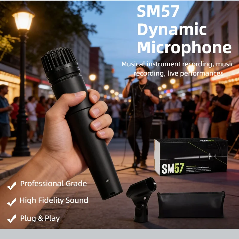 Динамический микрофон Studio Grade SM57, кардиоидный, однонаправленный, для записи вокала, ударных, гитары, усилителя, а также для использования с BBOX.
Динамический микрофон Studio Grade SM57, кардиоидный, однонаправленный, для записи вокала, ударных, гитары, усилителя, а также для использования с BBOX.
