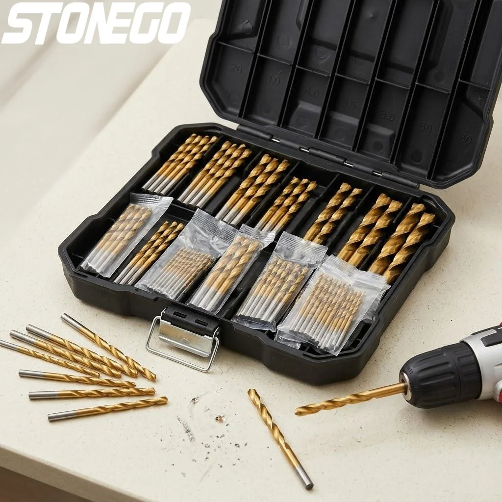 99 Pcs Titanium Coated Drill Bit Set High Speed Straight Shank Twist Drill Bits for Wood Metal Plastic Concrete Masonry Professional Drilling Tool Kit for DIY Home Workshop Construction Industrial Power Tools
99 Pcs Titanium Coated Drill Bit Set High Speed Straight Shank Twist Drill Bits for Wood Metal Plastic Concrete Masonry Professional Drilling Tool Kit for DIY Home Workshop Construction Industrial Power Tools