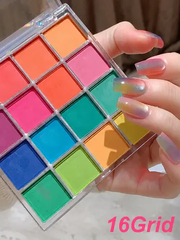 16-Color Neon Nail Art Powder, Fluorescent Nail Glitter Pigment Powder, Suitable for Creating Bright Pink, Yellow, and Green Gradient Nail Designs, Nail Decoration Accessories, Women's Nail Salon Supplies