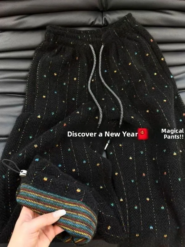 Retro High Waist Wide Leg Pants Women's Thickened Fleece Elastic Waist Straight Cut Rainbow Star Embroidery Winter Trousers
Retro High Waist Wide Leg Pants Women's Thickened Fleece Elastic Waist Straight Cut Rainbow Star Embroidery Winter Trousers