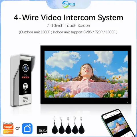 ANJIELO Video Door Intercom System for Home Tuya Smart Wifi 1080P Metal Doorphone 160° Camera,7 Inch 10 Touch Screen