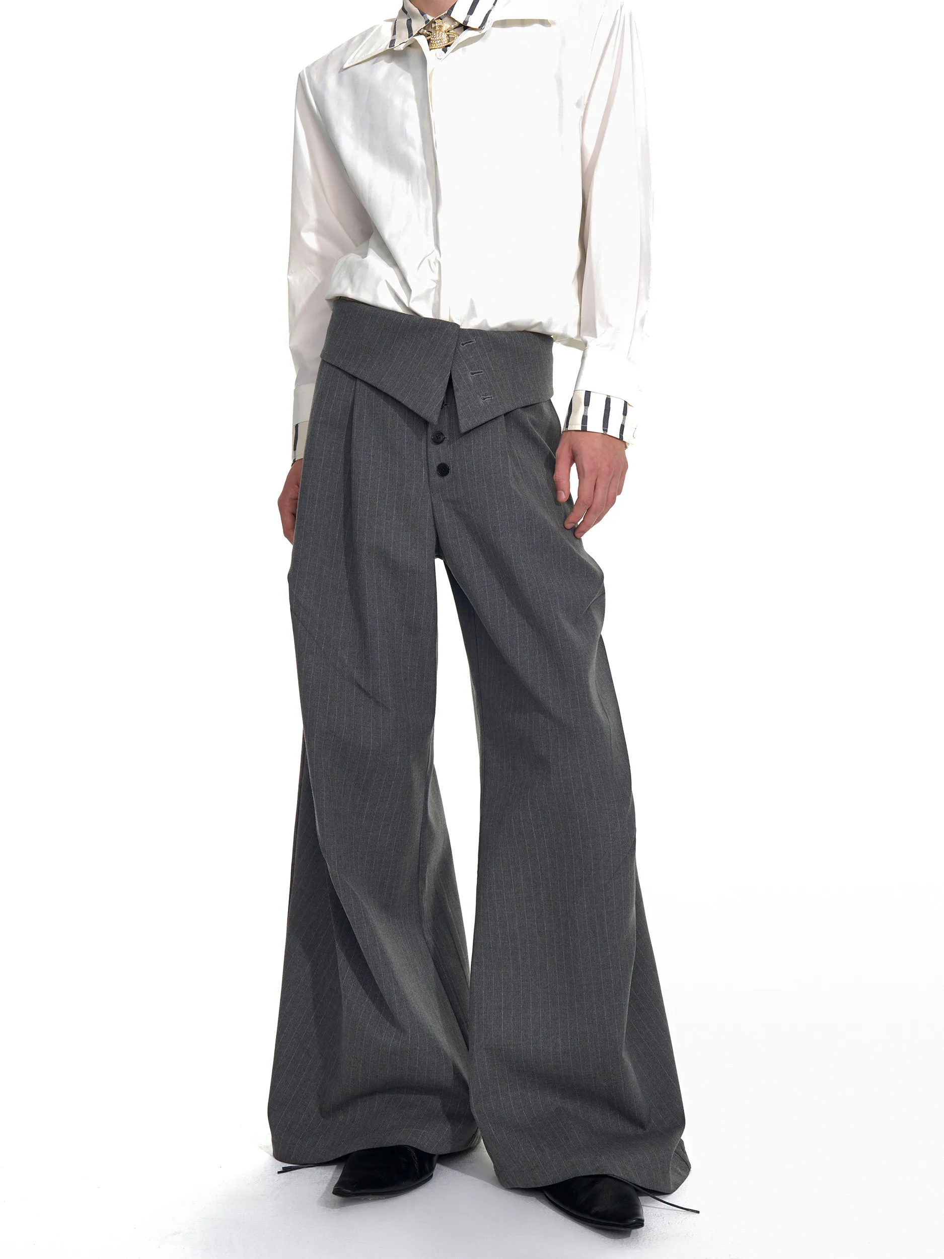 Grey Casual Loose Men's Suit Pants Foldable Waist Sword Stripe Design Polyester Cotton Blend Youth Fashion Autumn Wear
Grey Casual Loose Men's Suit Pants Foldable Waist Sword Stripe Design Polyester Cotton Blend Youth Fashion Autumn Wear