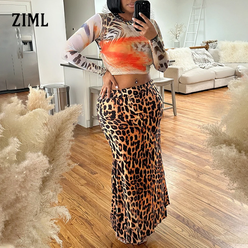 ZIML Leopard Print Slim Temparament Two Piece Set for Women Round Neck Long Sleeves Top High Waist Long Skirts Chic Sets Female
ZIML Leopard Print Slim Temparament Two Piece Set for Women Round Neck Long Sleeves Top High Waist Long Skirts Chic Sets Female