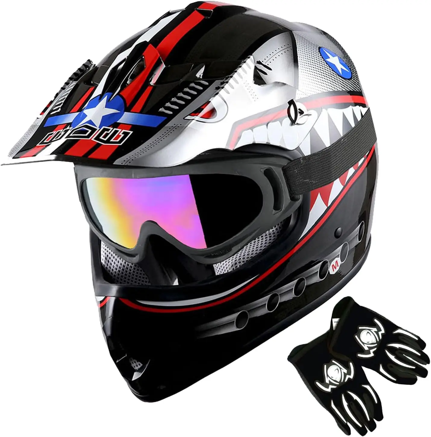 (Small)Youth Motocross Helmet Kids Motorcycle Bike Helmet Shark Black + Goggles + MG Youth Black Glove Bundle
(Small)Youth Motocross Helmet Kids Motorcycle Bike Helmet Shark Black + Goggles + MG Youth Black Glove Bundle