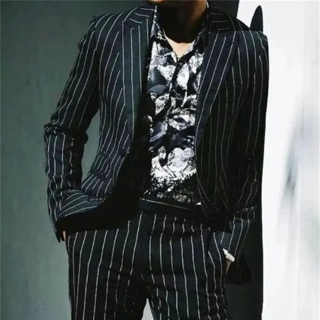 Fashion Striped Suits For Men Business 2 Piece Slim Fit Jacket Pants Set Groom Wedding Peaked Lapel Tuxedo Blazer Masculino
Fashion Striped Suits For Men Business 2 Piece Slim Fit Jacket Pants Set Groom Wedding Peaked Lapel Tuxedo Blazer Masculino