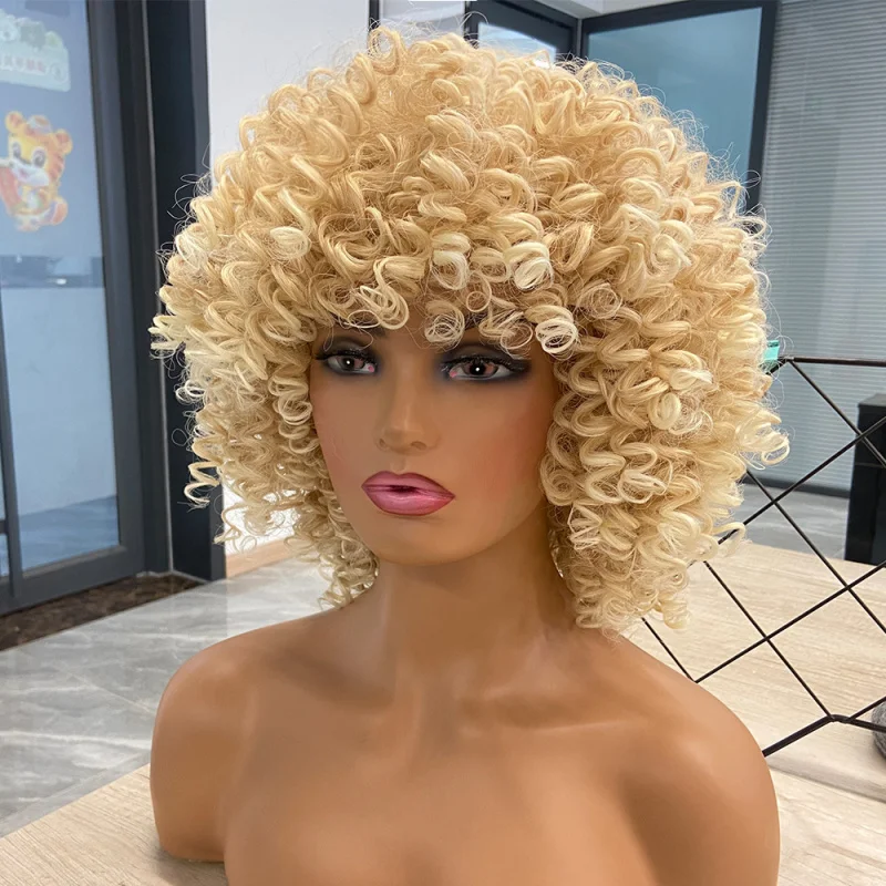 European and American celebrity fashion for women, African small curly golden synthetic fiber full head , afro wig
European and American celebrity fashion for women, African small curly golden synthetic fiber full head , afro wig