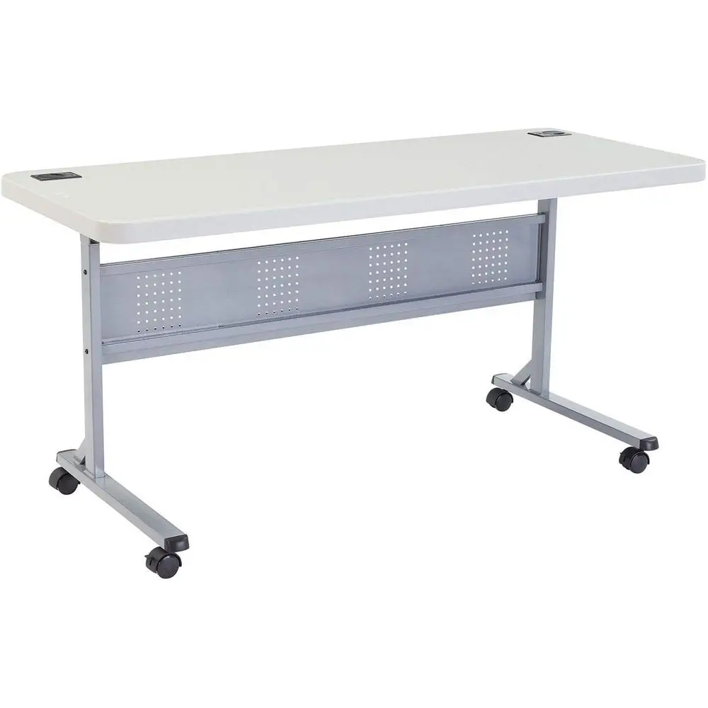 60 White Blow Molded Training Table with Mobile Features and Dual Cable Management Holes
60 White Blow Molded Training Table with Mobile Features and Dual Cable Management Holes