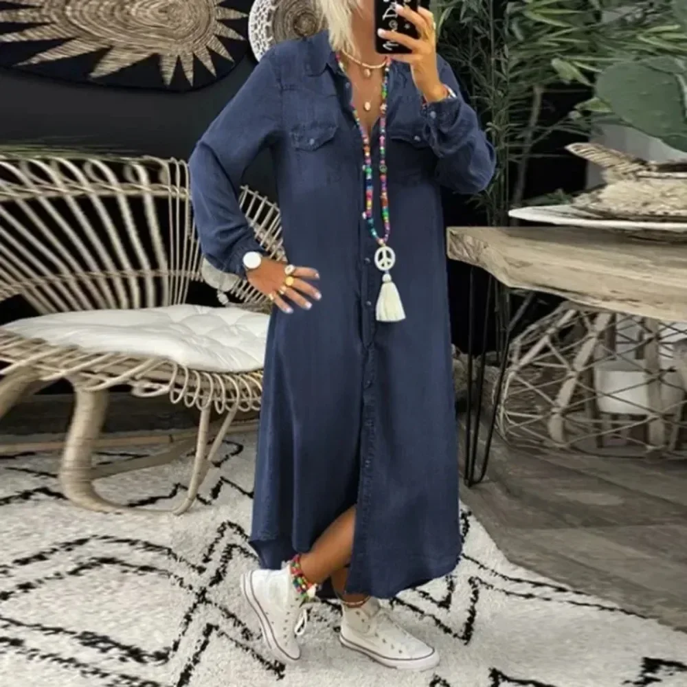 Women's Large plus Size 1XL-5XL Fashion Long Dress Long Sleeve Shirt Dress Women's Denim Long Dress Pocket Button Shirt
Women's Large plus Size 1XL-5XL Fashion Long Dress Long Sleeve Shirt Dress Women's Denim Long Dress Pocket Button Shirt