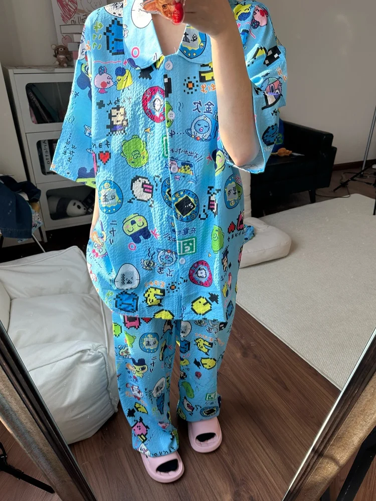 Summer New Bubble Cotton Spwear Women's ort Sve orts Pants Cute Cartoon Home Clothes Tee-piece Set Youth Thin Fabric
Summer New Bubble Cotton Spwear Women's ort Sve orts Pants Cute Cartoon Home Clothes Tee-piece Set Youth Thin Fabric