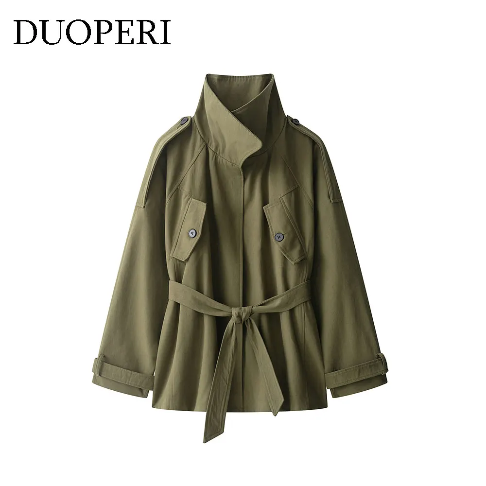DUOPERI Women Fashion With Belt Green Hidden Breasted Trench Jacket Lapel Neck Long Sleeves Female Elegant Chic Lady Outfits
DUOPERI Women Fashion With Belt Green Hidden Breasted Trench Jacket Lapel Neck Long Sleeves Female Elegant Chic Lady Outfits