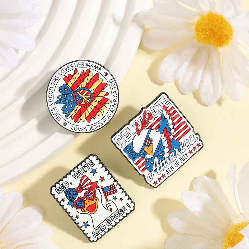 Celebrate Independence Day Enamel Pins National Bird Bald Eagle Stamp Goose Sunflower Brooches Lapel Badge Jewelry Gifts
Celebrate Independence Day Enamel Pins National Bird Bald Eagle Stamp Goose Sunflower Brooches Lapel Badge Jewelry Gifts