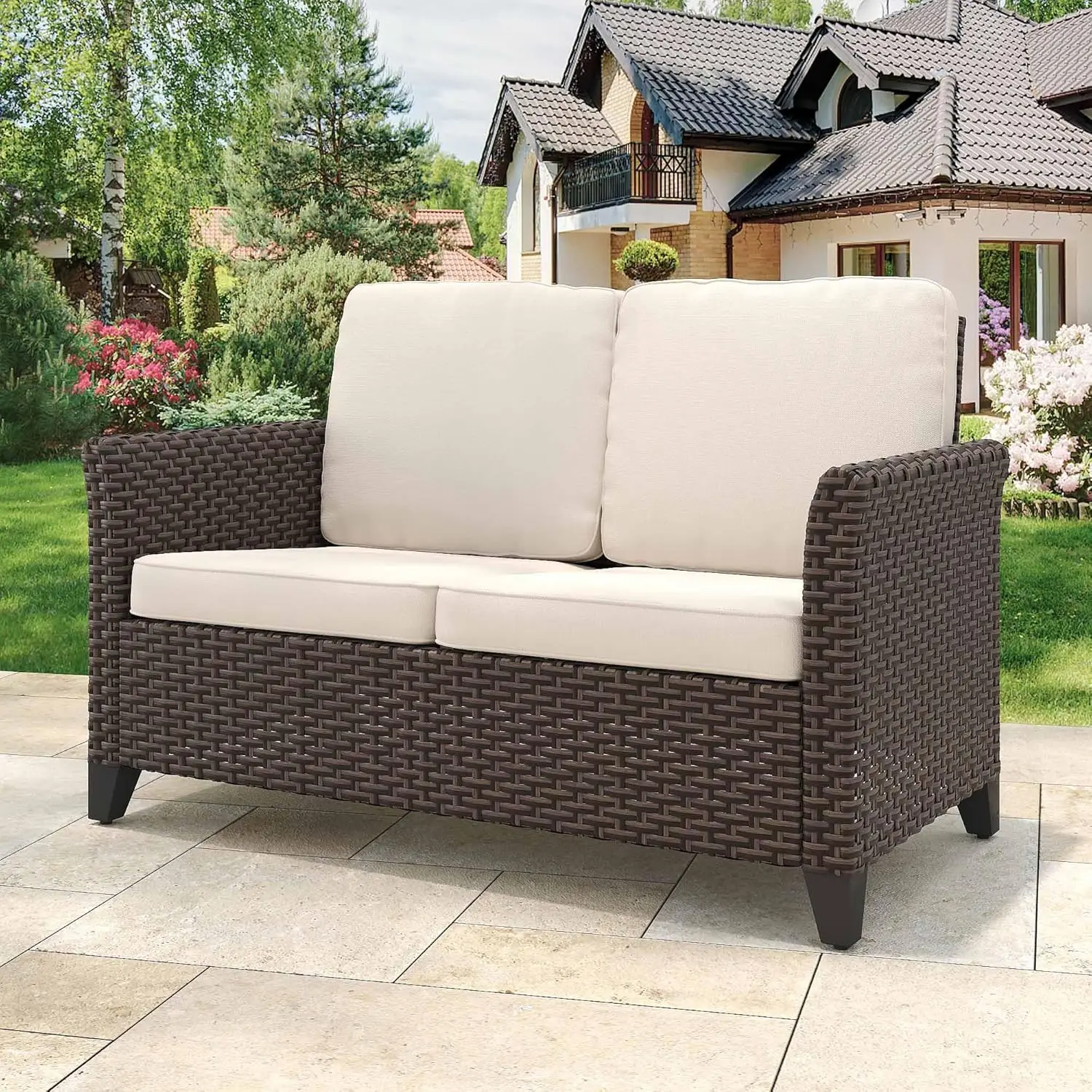 52in High Back PE Rattan Loveseat All Weather Cushioned Sofa for Patio Porch Backyard Balcony, Customized
52in High Back PE Rattan Loveseat All Weather Cushioned Sofa for Patio Porch Backyard Balcony, Customized