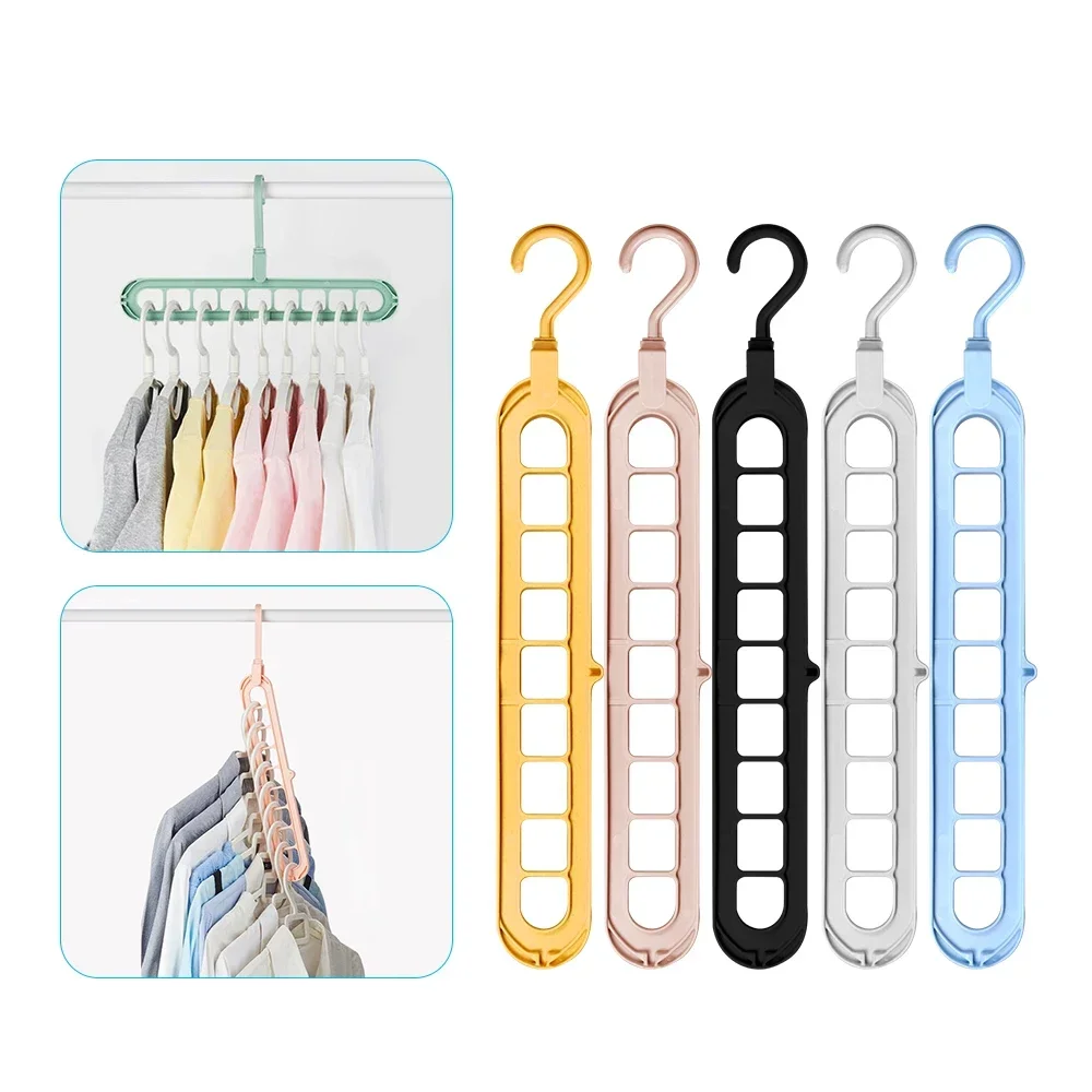 5PCS/Lot Clothes Hanger Multi-port Support Circle Clothes Drying Racks 9 Hole Rotating Multifunction Plastic Scarf Storage Rack