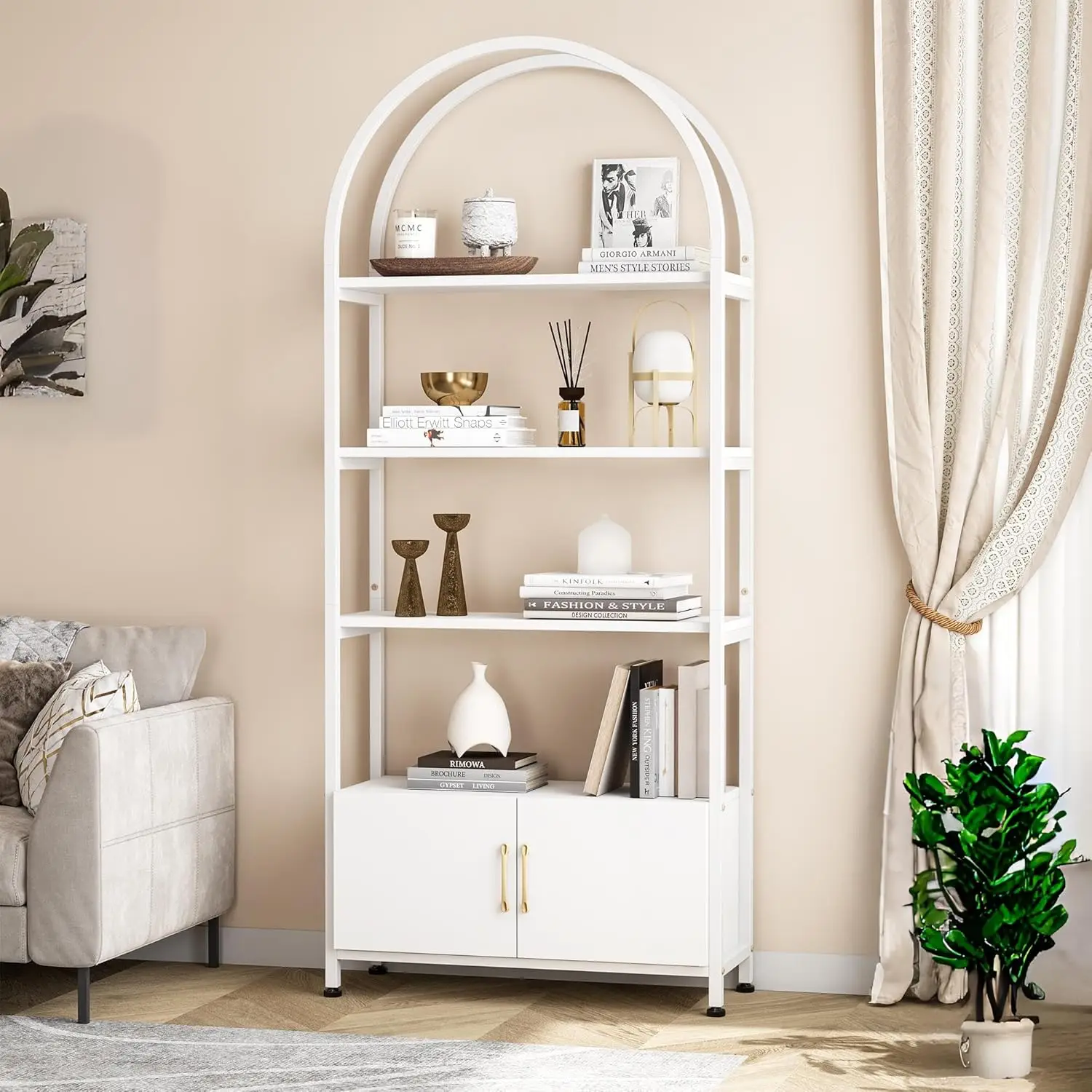 Arched Bookshelf, 4-Tier Arched Bookcase with Doors Storage, 71.5" Tall Industrial Book Shelf with Studry Metal Frame and Open S
Arched Bookshelf, 4-Tier Arched Bookcase with Doors Storage, 71.5" Tall Industrial Book Shelf with Studry Metal Frame and Open S
