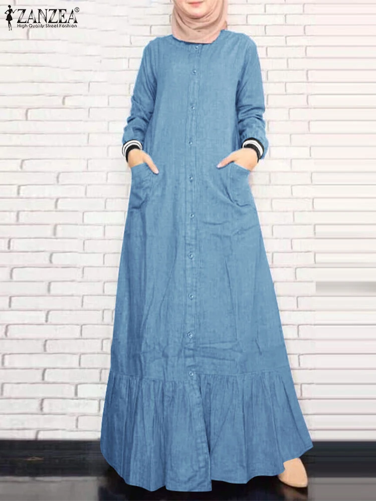 ZANZEA Women Muslim Ruffled Hem Dress 2025 Stylish Color-Blocked Cuffs Long Sleeve Abaya Robes Islamic Hijab O Neck Vestidos
ZANZEA Women Muslim Ruffled Hem Dress 2025 Stylish Color-Blocked Cuffs Long Sleeve Abaya Robes Islamic Hijab O Neck Vestidos