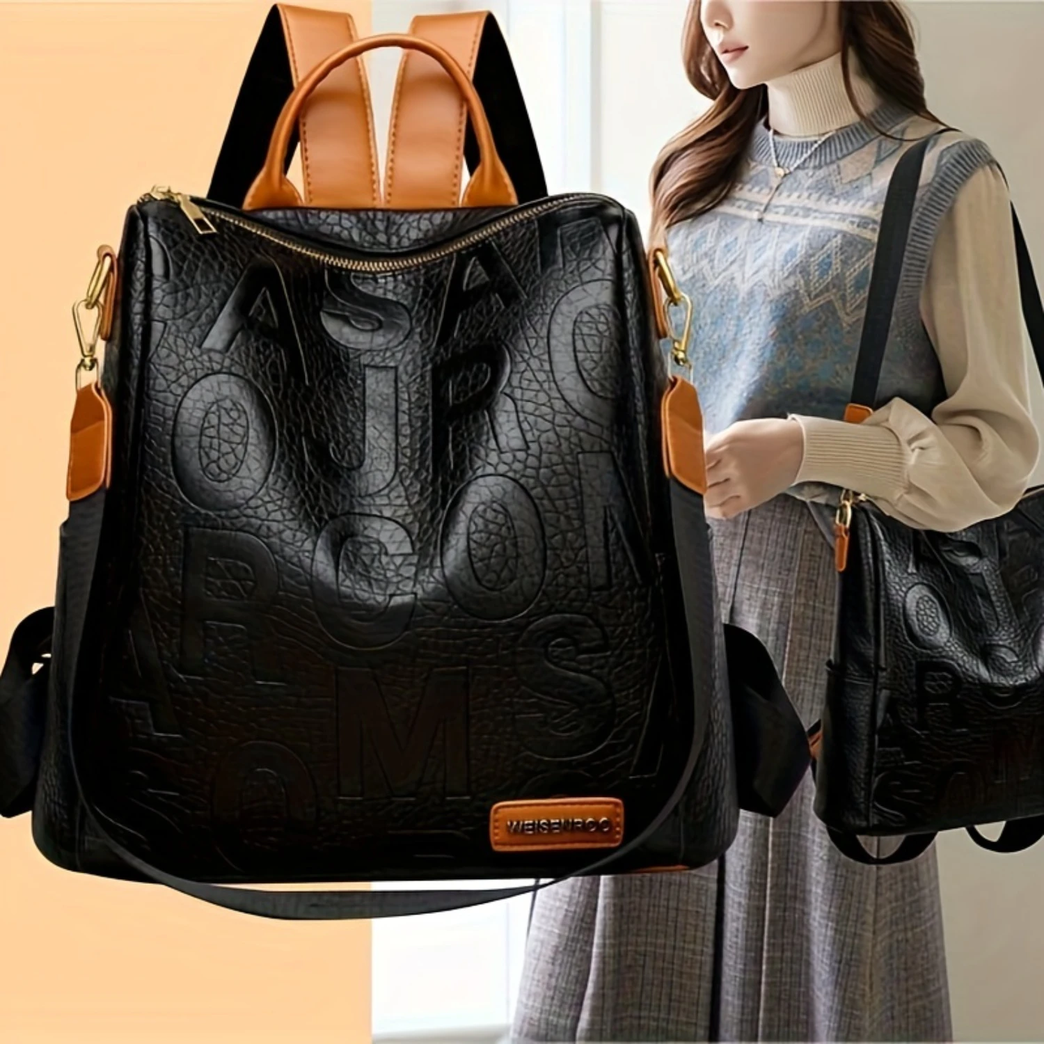 Stylish Embossed Letter Backpack - Durable PU Leather, Large Capacity, Convertible for Work, Travel & School - Versatile Style O
Stylish Embossed Letter Backpack - Durable PU Leather, Large Capacity, Convertible for Work, Travel & School - Versatile Style O