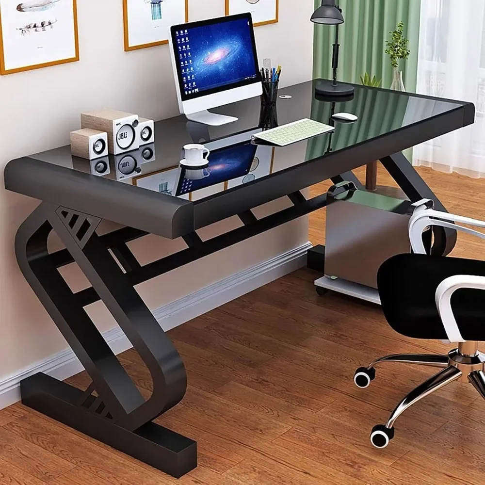 Tempered Glass Computer Desk,Modern Office Desk with Glass Top & Z-Shaped Metal Frame,Sturdy Writing Desk Table Study Desk,Gamin 
Tempered Glass Computer Desk,Modern Office Desk with Glass Top & Z-Shaped Metal Frame,Sturdy Writing Desk Table Study Desk,Gamin