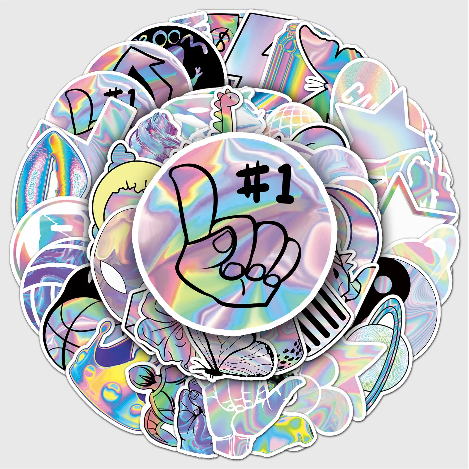 50Pcs Cartoon Holographic Laser Stickers Cute Gradient DIY Cool Mixed Design Graffiti Decals for Luggage Skateboard
50Pcs Cartoon Holographic Laser Stickers Cute Gradient DIY Cool Mixed Design Graffiti Decals for Luggage Skateboard