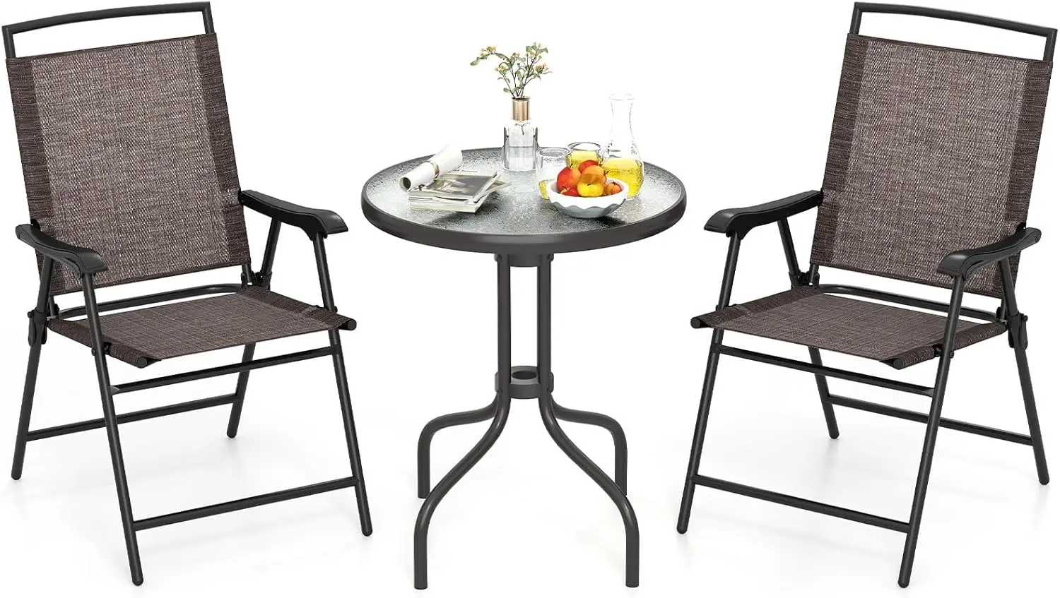 3 Piece Outdoor Bistro Set, Patio Round Bistro Table and Folding Chairs Set of 2 with 1.57” Umbrella
3 Piece Outdoor Bistro Set, Patio Round Bistro Table and Folding Chairs Set of 2 with 1.57” Umbrella