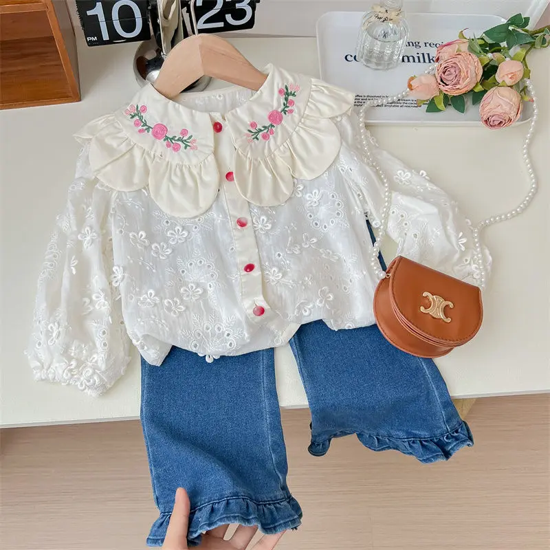 Girls' Shirt Set Spring/Summer Children's Baby Floral Embroidery Long Sleeve Shirt Pants 2 Piece Set Little Girls' Clothing Set
Girls' Shirt Set Spring/Summer Children's Baby Floral Embroidery Long Sleeve Shirt Pants 2 Piece Set Little Girls' Clothing Set