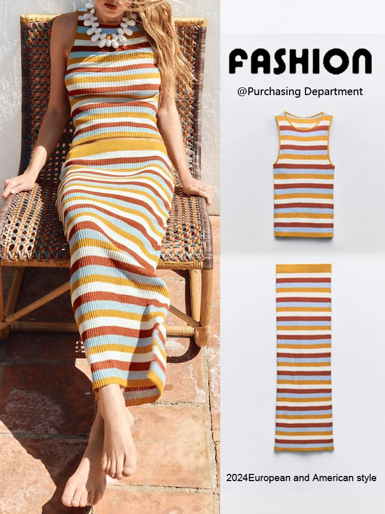 Summer New Arrival Striped Women's Top And Skirt Set ZA2024 Faionable Ele Sle Perfect for Work Or Casual Wear
Summer New Arrival Striped Women's Top And Skirt Set ZA2024 Faionable Ele Sle Perfect for Work Or Casual Wear