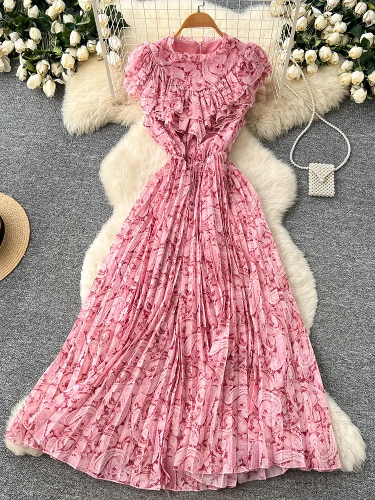 Romantic Pink Floral Print A-Line Long Dress Women's High Waist Slim Fit Spring Summer Commute Korean Style Short Sleeve Dress
Romantic Pink Floral Print A-Line Long Dress Women's High Waist Slim Fit Spring Summer Commute Korean Style Short Sleeve Dress