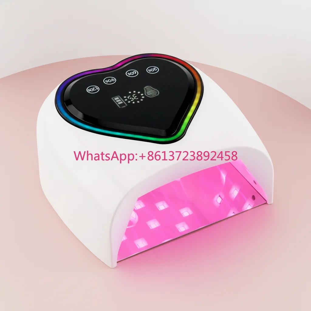 White Heart Shape 98W Hybrid Pro Cure UV-LED Nail Lamp with Dual Red Light Gel Polish Machine Home Use Rechargeable Custom Logo
