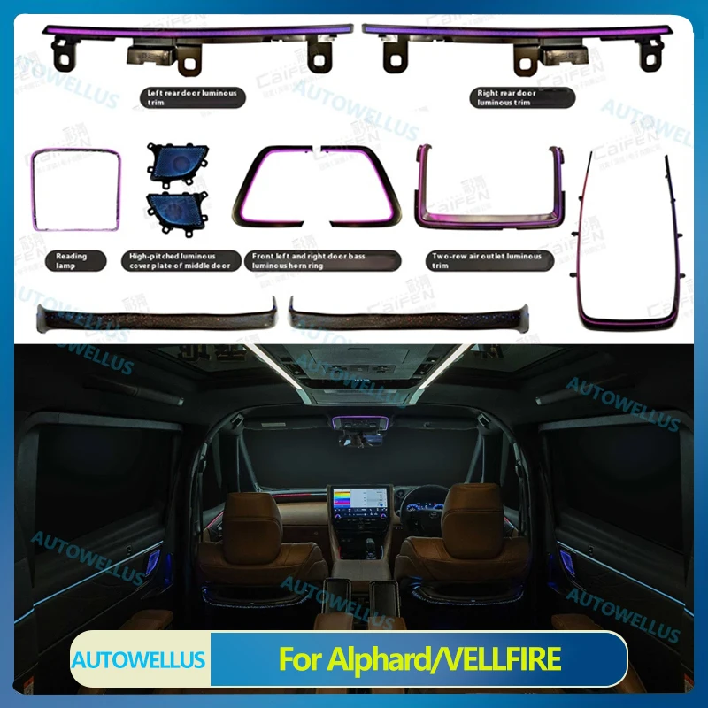 128 Color Ambient Lighting Kit for Alphard/VELLFIRE 40 Series 2024 Silver & Golden Trim Door Cover Accessories
128 Color Ambient Lighting Kit for Alphard/VELLFIRE 40 Series 2024 Silver & Golden Trim Door Cover Accessories