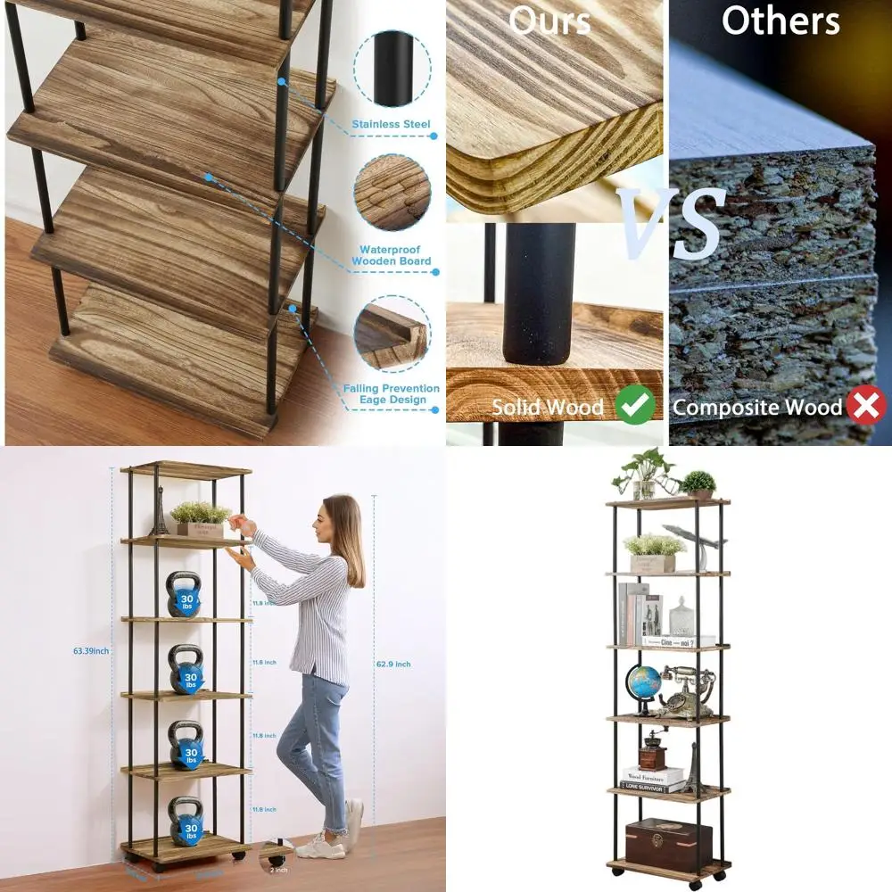 6-ярусная деревянная книжная полка на колесиках для небольших помещений, органайзер для хранения компакт-дисков, фильмов и книг
6-ярусная деревянная книжная полка на колесиках для небольших помещений, органайзер для хранения компакт-дисков, фильмов и книг