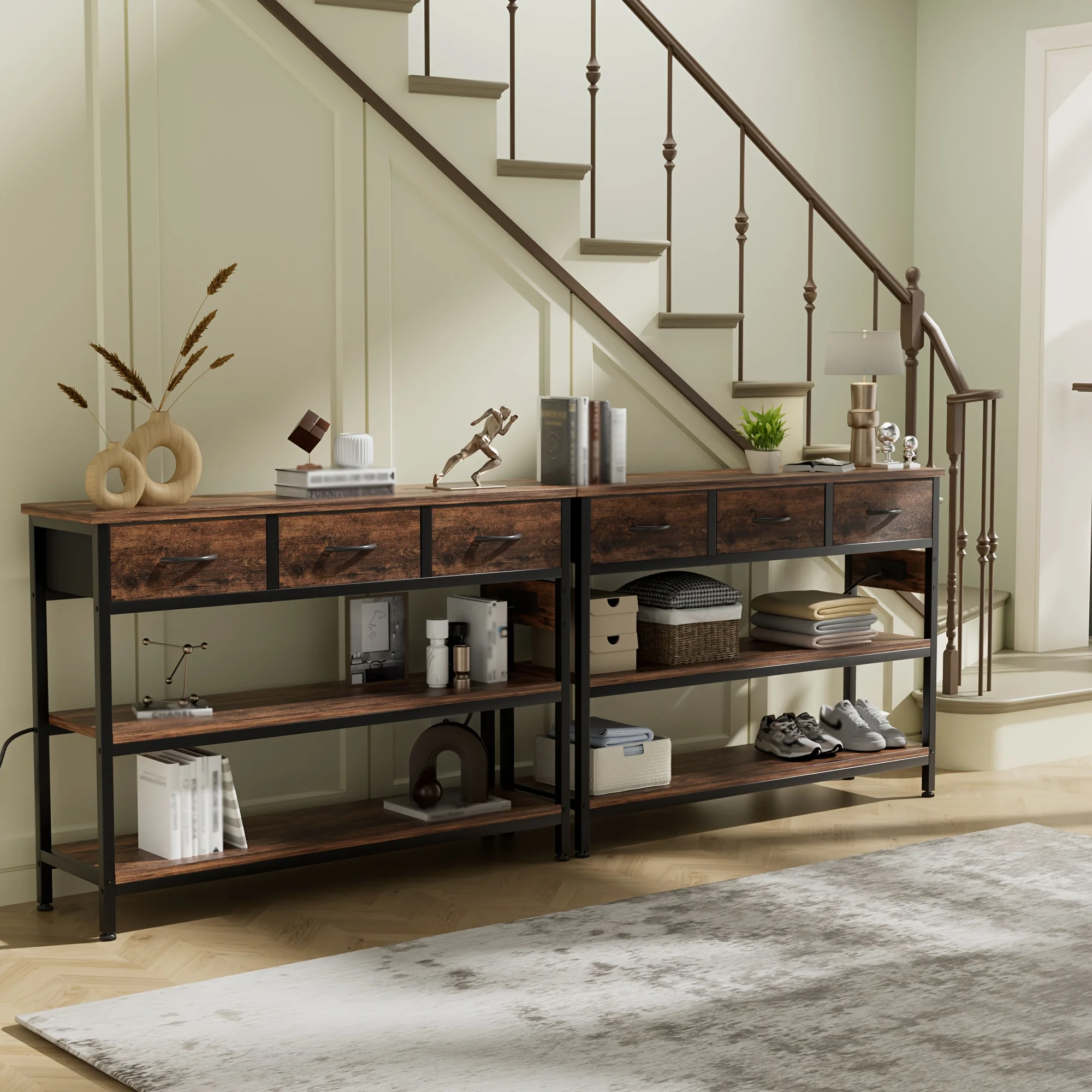 3-Tier Console Table with Charging Station (2 AC Outlets + 2 USB Ports) - Hardwood Entryway Sofa Table with 3 Breathable Fabric
3-Tier Console Table with Charging Station (2 AC Outlets + 2 USB Ports) - Hardwood Entryway Sofa Table with 3 Breathable Fabric