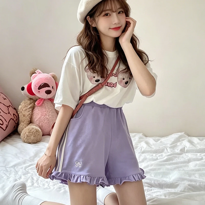 Women Kawaii Streetwear Bow Embroidery Elastic High Waist Wide Letg Shorts Summer Lolita Sweet Cute Ruffle Short Femme
Women Kawaii Streetwear Bow Embroidery Elastic High Waist Wide Letg Shorts Summer Lolita Sweet Cute Ruffle Short Femme