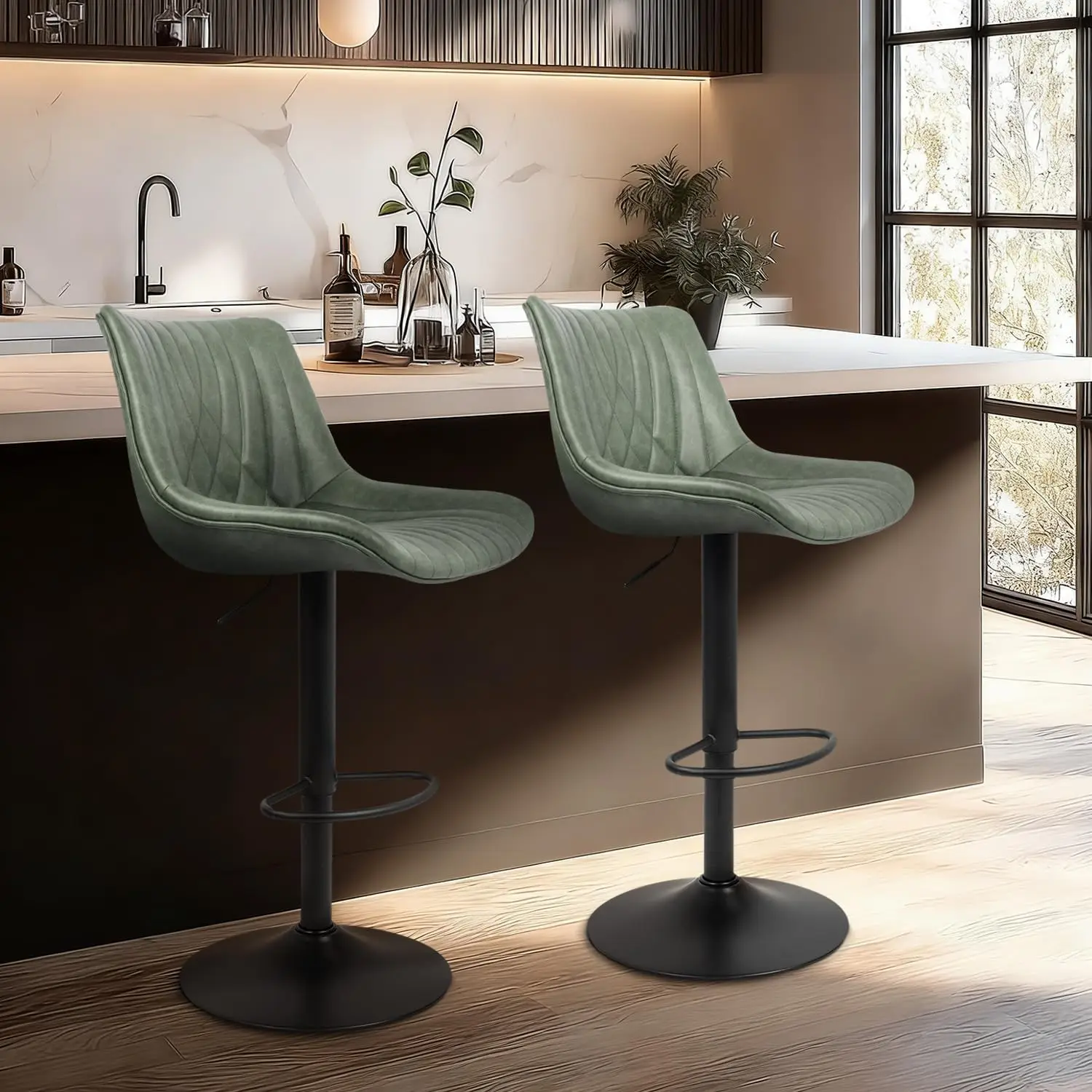 Swivel Bar Stools Set of 2, Height Adjustable Counter Height Bar Stools with Open Back and Footrest, Premium Faux PU Leather, Modern Upholstered Bar Chairs for Kitchen Island/Bar/Counter, Green
Swivel Bar Stools Set of 2, Height Adjustable Counter Height Bar Stools with Open Back and Footrest, Premium Faux PU Leather, Modern Upholstered Bar Chairs for Kitchen Island/Bar/Counter, Green