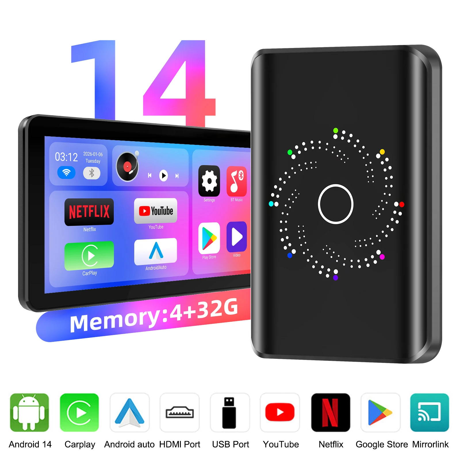 EzoneTronics CarPlay Android Ai Box CarPlay Android Box 4G+32G Quad Core with Play Store YouTube Netflix support HDMI output
EzoneTronics CarPlay Android Ai Box CarPlay Android Box 4G+32G Quad Core with Play Store YouTube Netflix support HDMI output