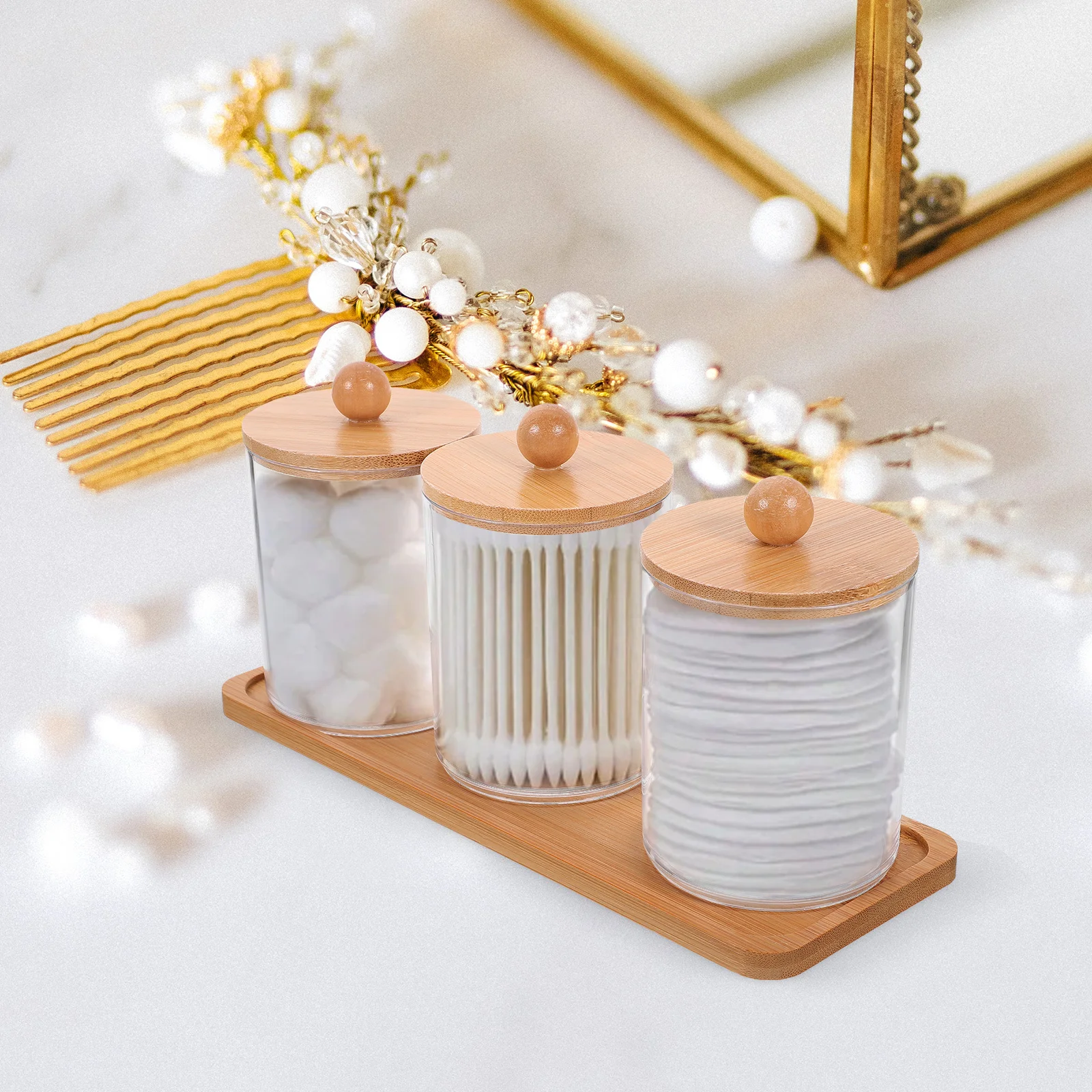 1Set Makeup Storage Box Cotton Swab Holder Transparent Organizer with Bamboo Lid Tray Vanity Bathroom Storage Jar Multipurpose
1Set Makeup Storage Box Cotton Swab Holder Transparent Organizer with Bamboo Lid Tray Vanity Bathroom Storage Jar Multipurpose