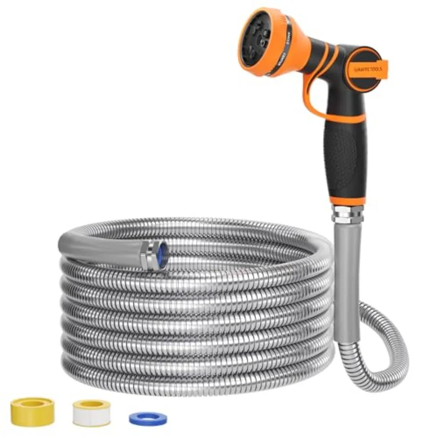 Garden Hose 50Feet x 3/4" 304 Stainless Steel Metal Water Hose No Kink Garden Water Hose with 9 Pattern Spray Nozzle Flexible L
Garden Hose 50Feet x 3/4" 304 Stainless Steel Metal Water Hose No Kink Garden Water Hose with 9 Pattern Spray Nozzle Flexible L