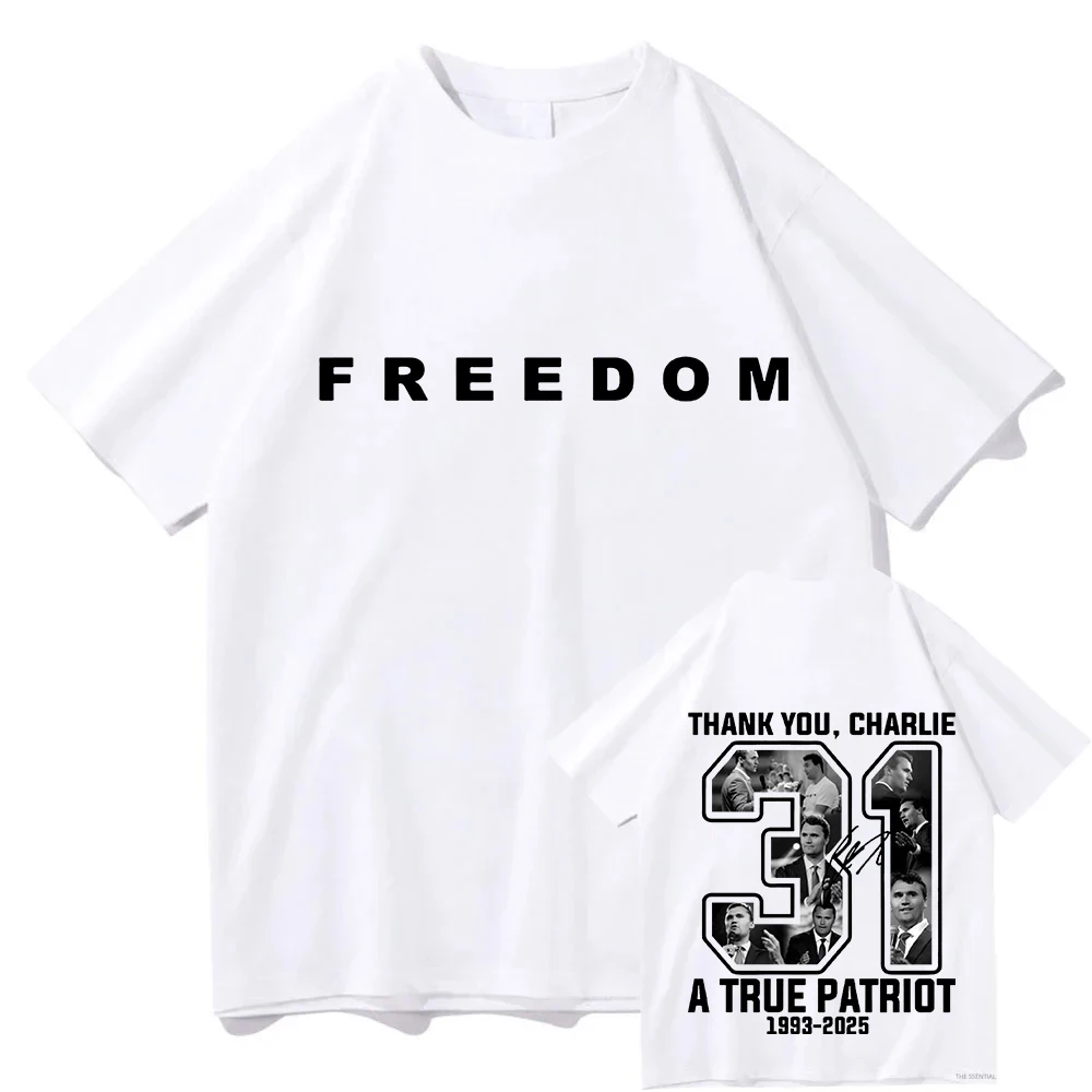Футболка Freedom, модная американская футболка Charlie Kirk, свободные женские/мужские футболки, повседневная одежда с круглым вырезом и буквенным принтом, женская одежда 
Футболка Freedom, модная американская футболка Charlie Kirk, свободные женские/мужские футболки, повседневная одежда с круглым вырезом и буквенным принтом, женская одежда